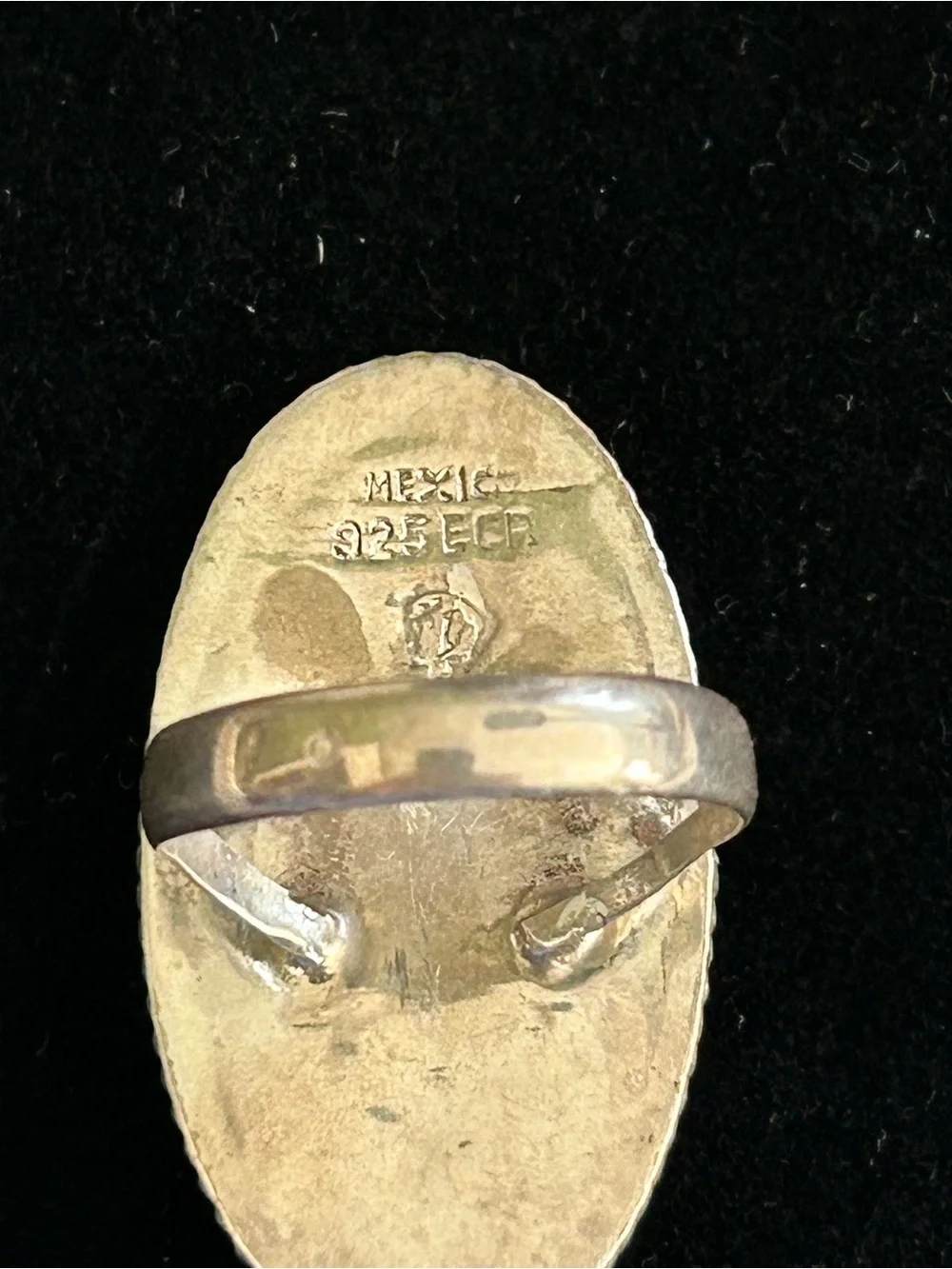 Vintage Taxco Mexico Sterling Silver Cannabis Inlay Abalone Ring Size 8.25